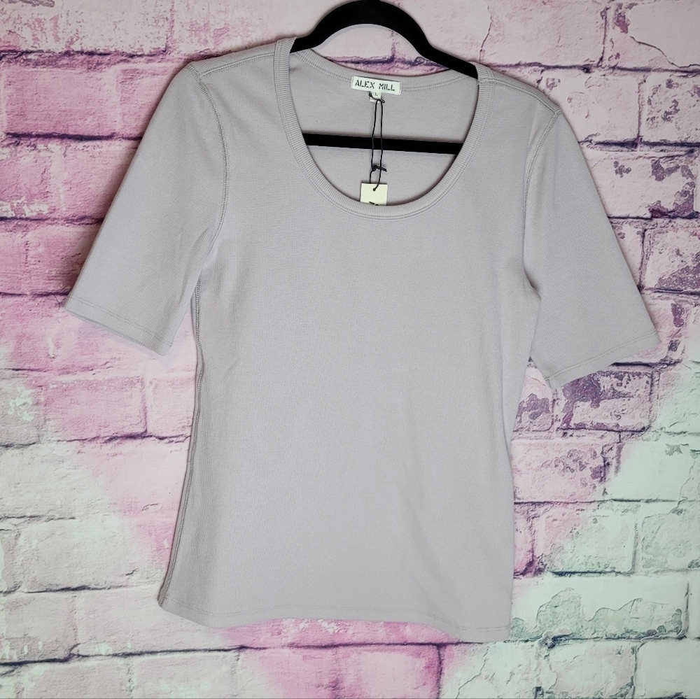 ALEX MILL EVERYDAY RIBBED SCOOP NECK TEE THISTLE L NWT